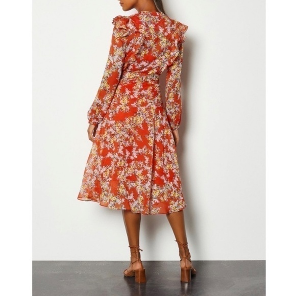 KAREN MILLEN Red Floral Ruffle Dress Size 6 - Picture 3 of 12